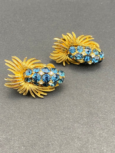 1950s Jewelcraft Diamanté Encrusted Pineapple Inspired Clip Earrings