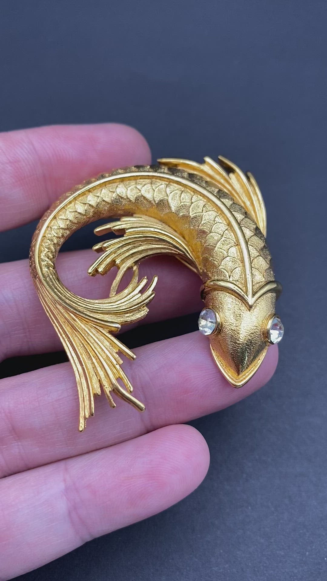 Rare Signed Monet Fish Brooch Set with Large Diamanté Eyes