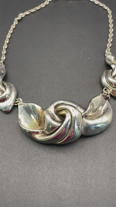 Modernist Sterling Silver Hollow Filled Designer Signed Necklace