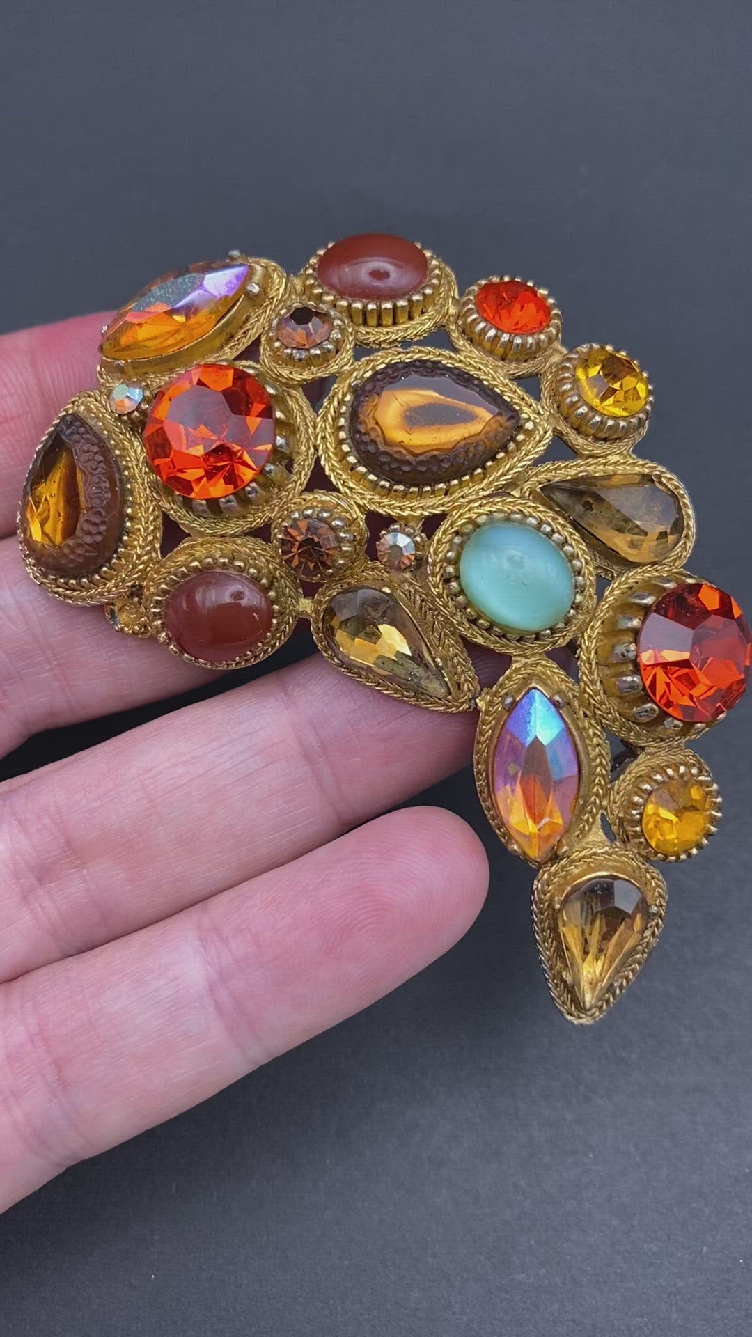 Signed Sphinx Brooch Encrusted with Multi Coloured Diamanté’s & Glass Gems