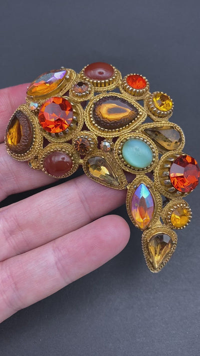 Signed Sphinx Brooch Encrusted with Multi Coloured Diamanté’s & Glass Gems