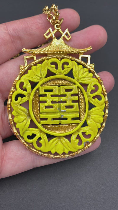 Retro Art Signed Oversized Dragon Statement Pendant Necklace