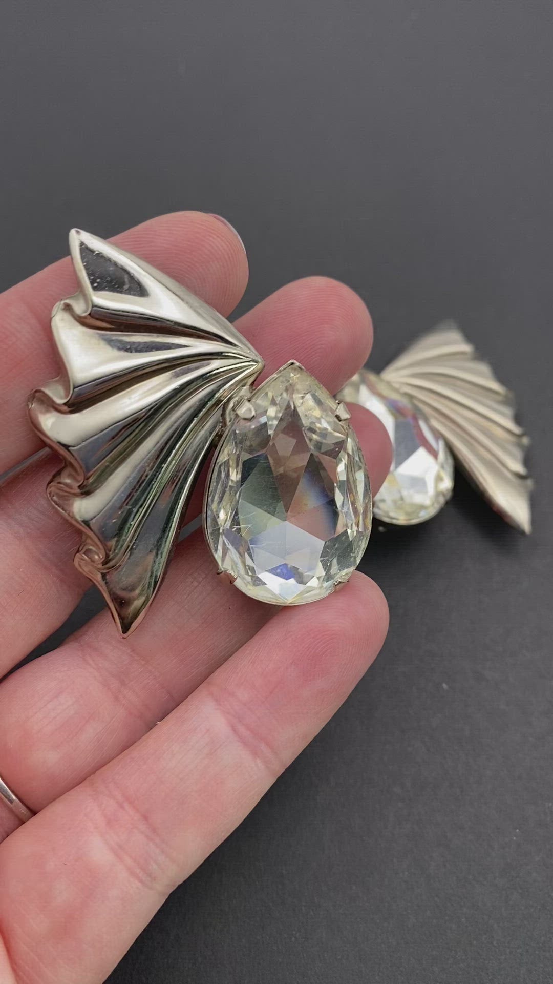 Huge 1980s Runway Crystal Clip on Earrings