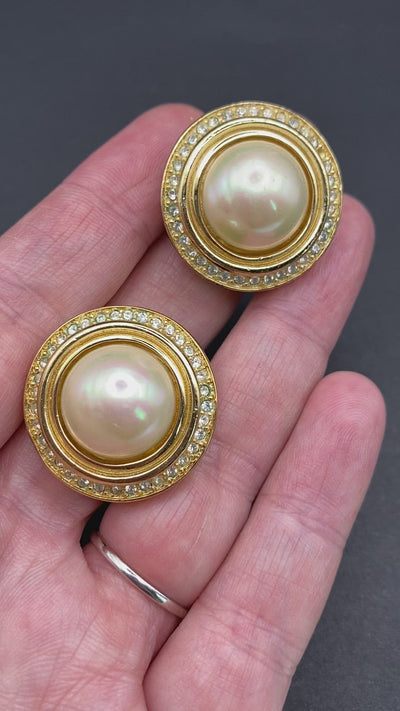 1980s Christian Dior Faux Pearl & Diamanté Clip on Earrings