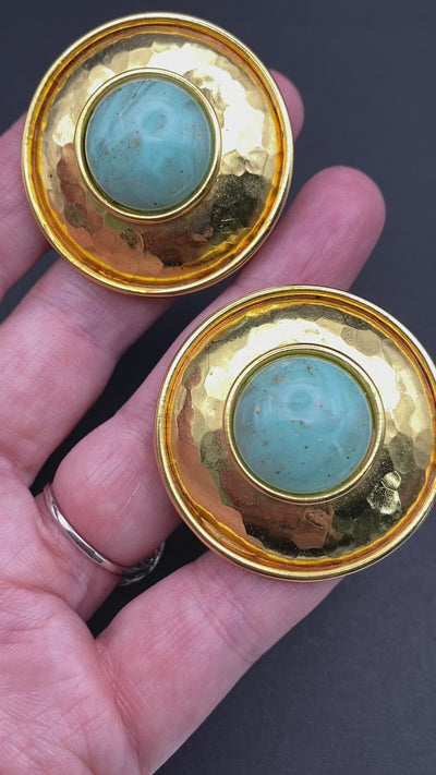 Les Bernard signed modernist 1980s runway clip earrings