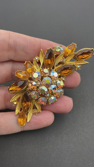 1950s Large Signed Sphinx Diamanté Brooch